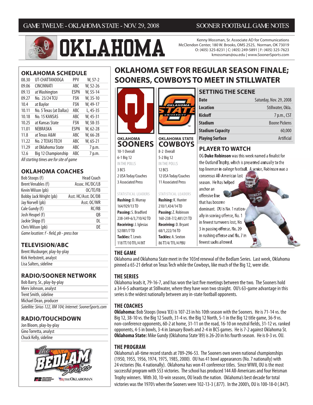 2008 OU-Oklahoma State Pre-Game Notes.Indd