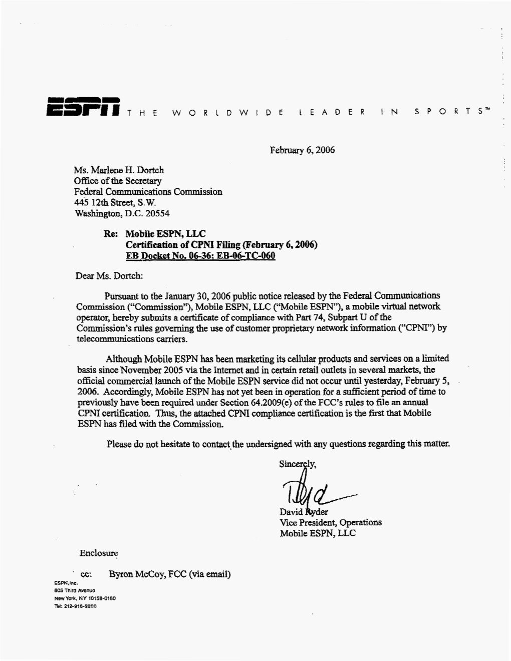 Mobile ESPN, LLC Dear Ms. Dortch