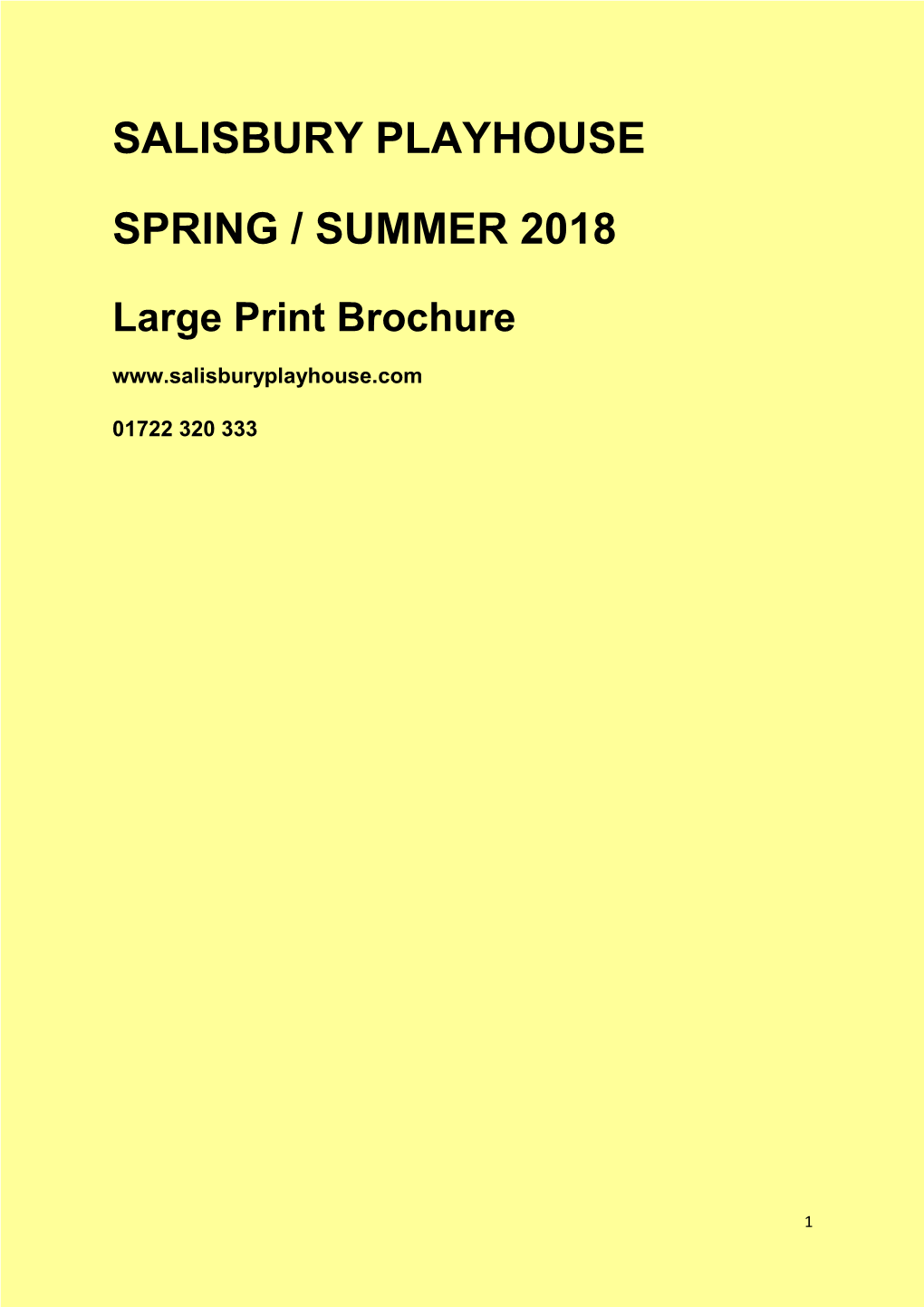 Salisbury Playhouse Spring / Summer 2018
