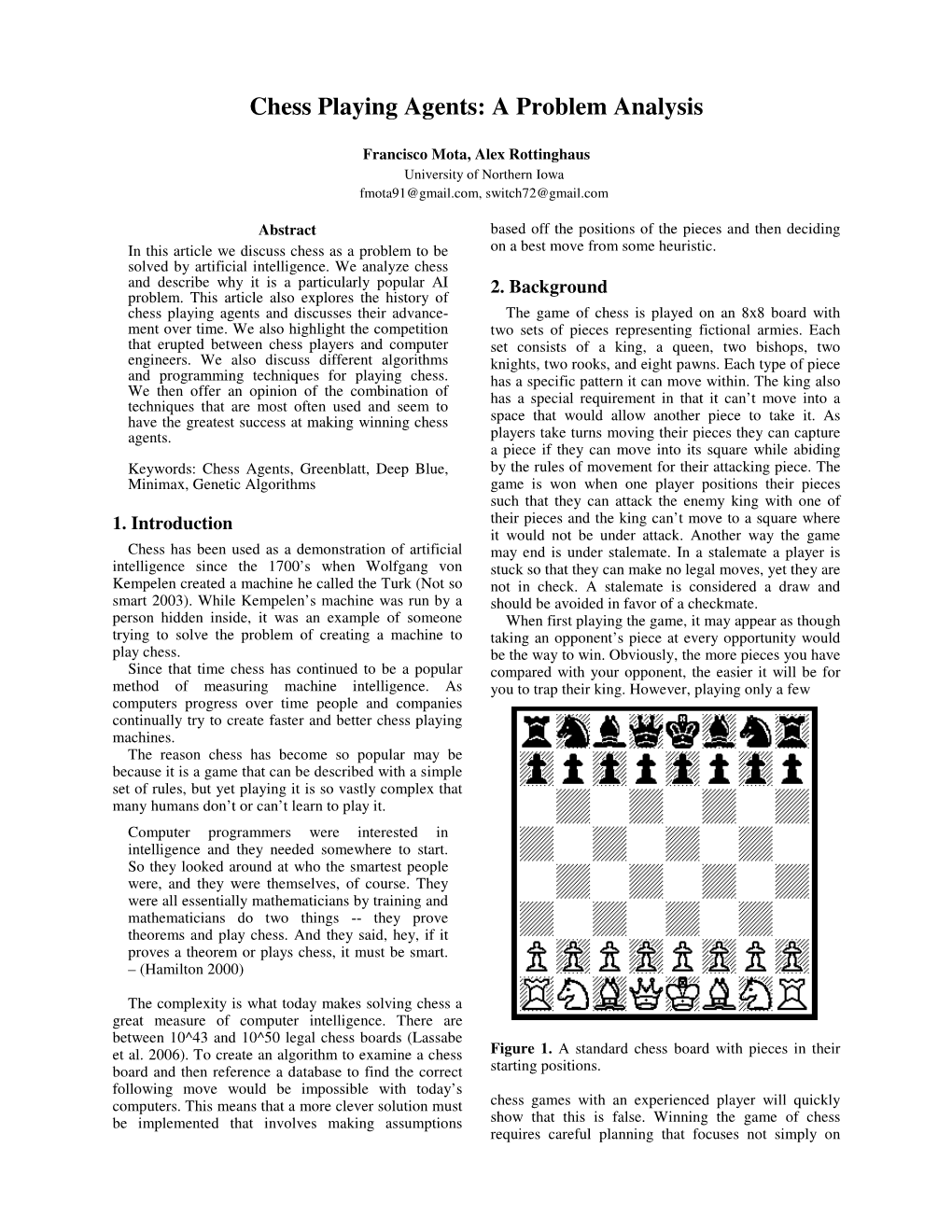 Chess Playing Agents: a Problem Analysis