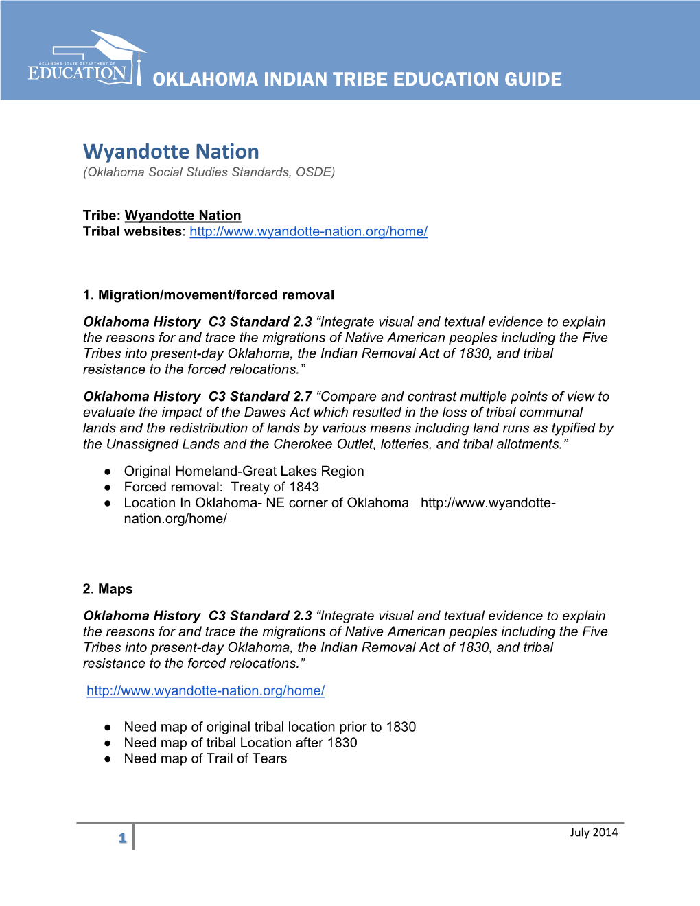 Wyandotte Nation (Oklahoma Social Studies Standards, OSDE)