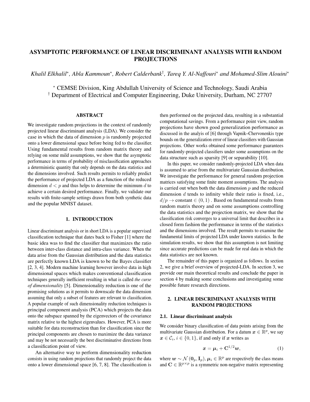 Asymptotic Performance of Linear Discriminant Analysis with Random Projections