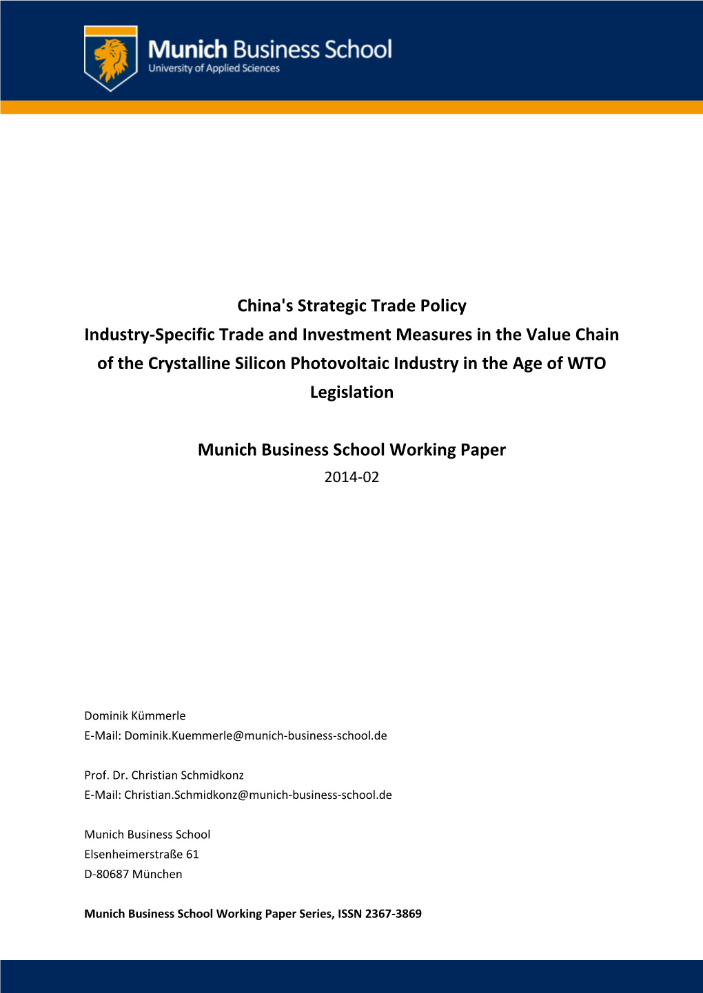 China's Strategic Trade Policy Industry-Specific