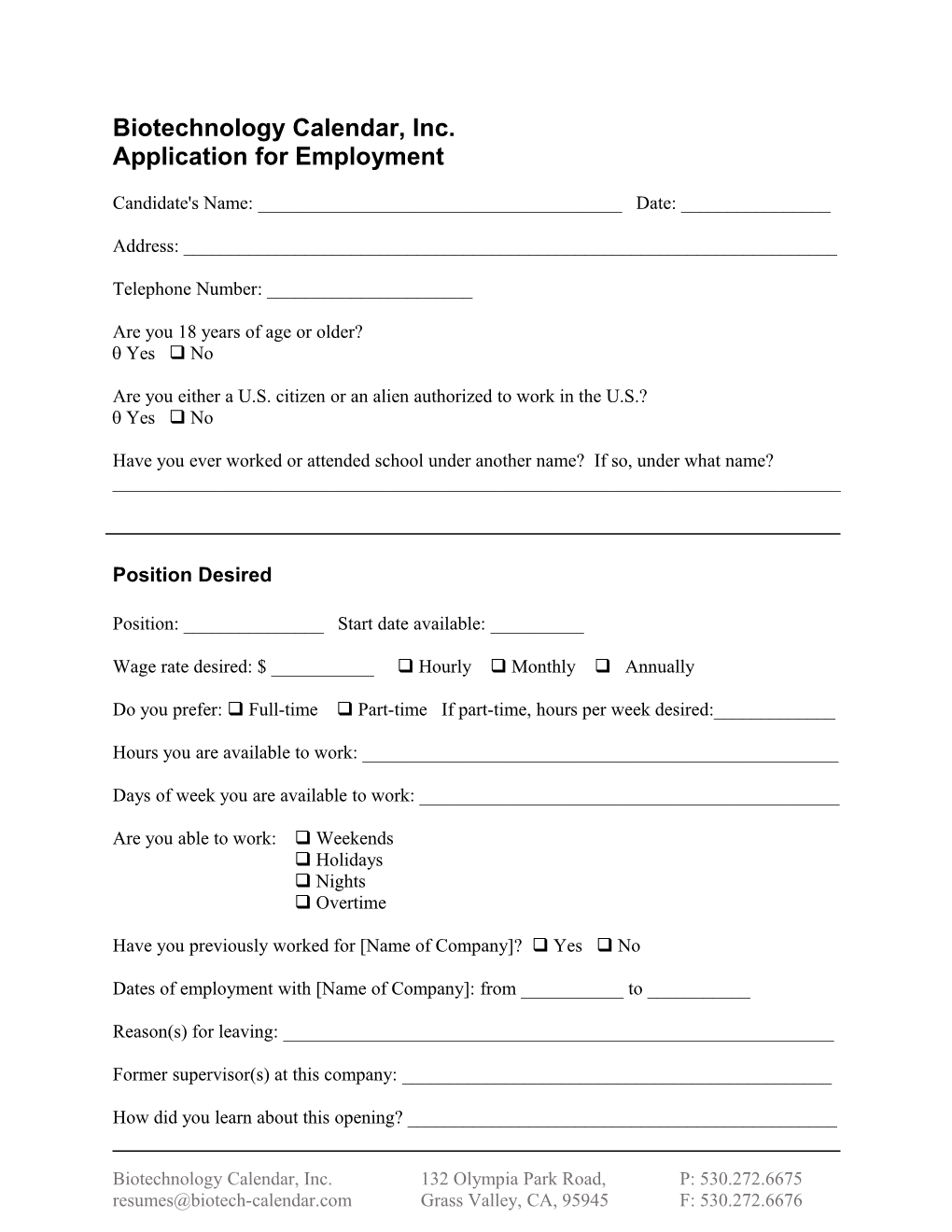 Universal Employment Application