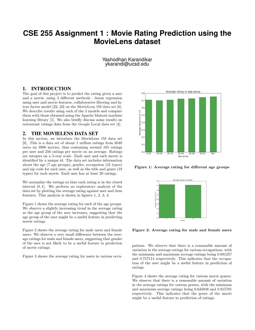 CSE 255 Assignment 1 : Movie Rating Prediction Using the Movielens Dataset