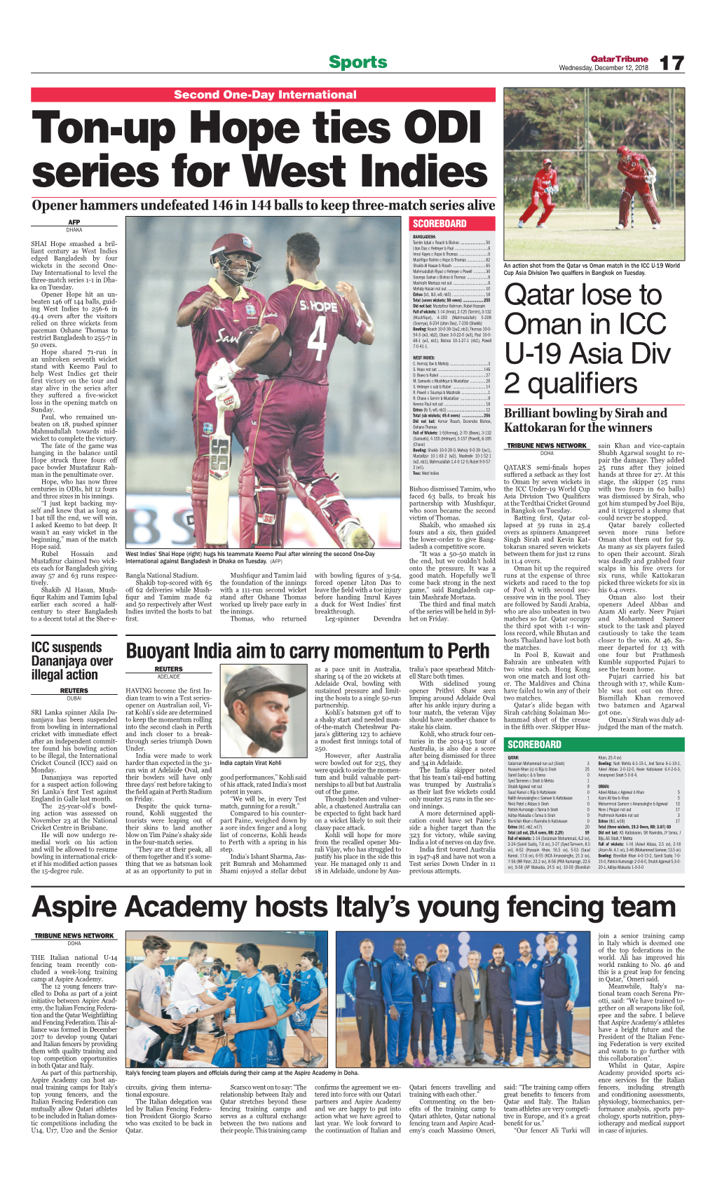 Ton-Up Hope Ties ODI Series for West Indies