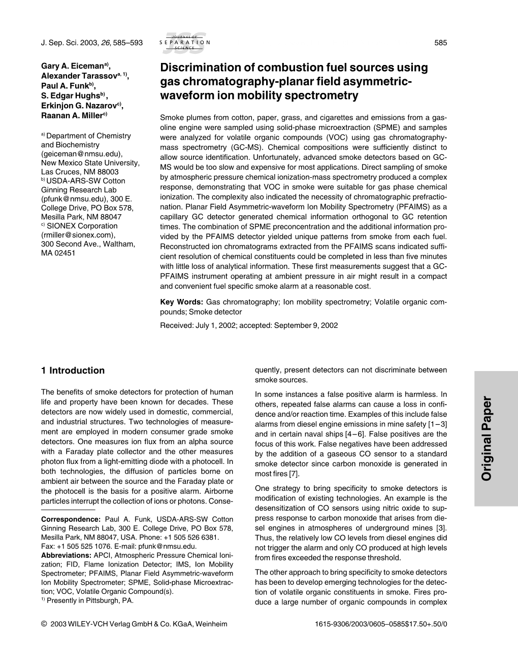 Discrimination of Combustion Fuel Sources Using Gas Chromatography-Planar Field Asymmetric-Waveform Ion Mobility Spectrometry