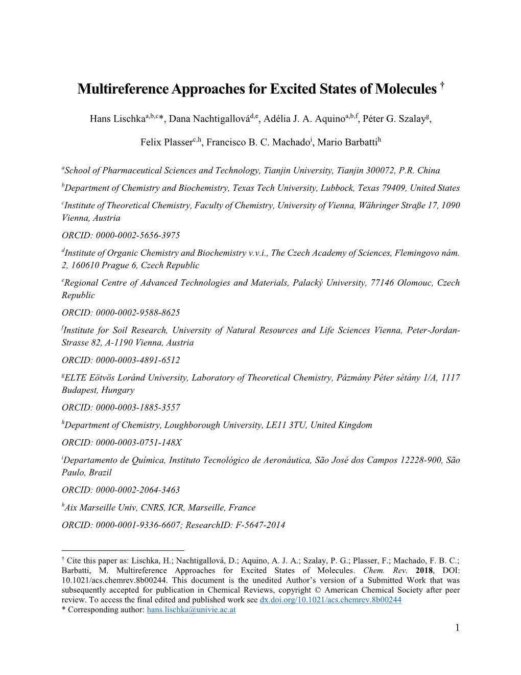 Multireference Approaches for Excited States of Molecules †