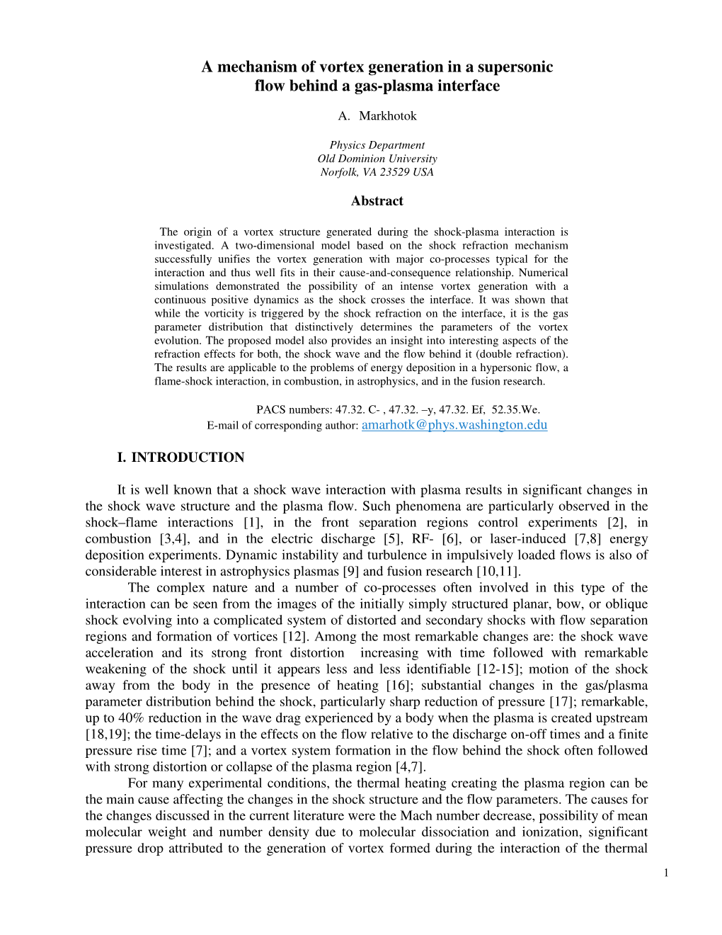 A Mechanism of Vortex Generation in a Supersonic Flow Behind a Gas-Plasma Interface