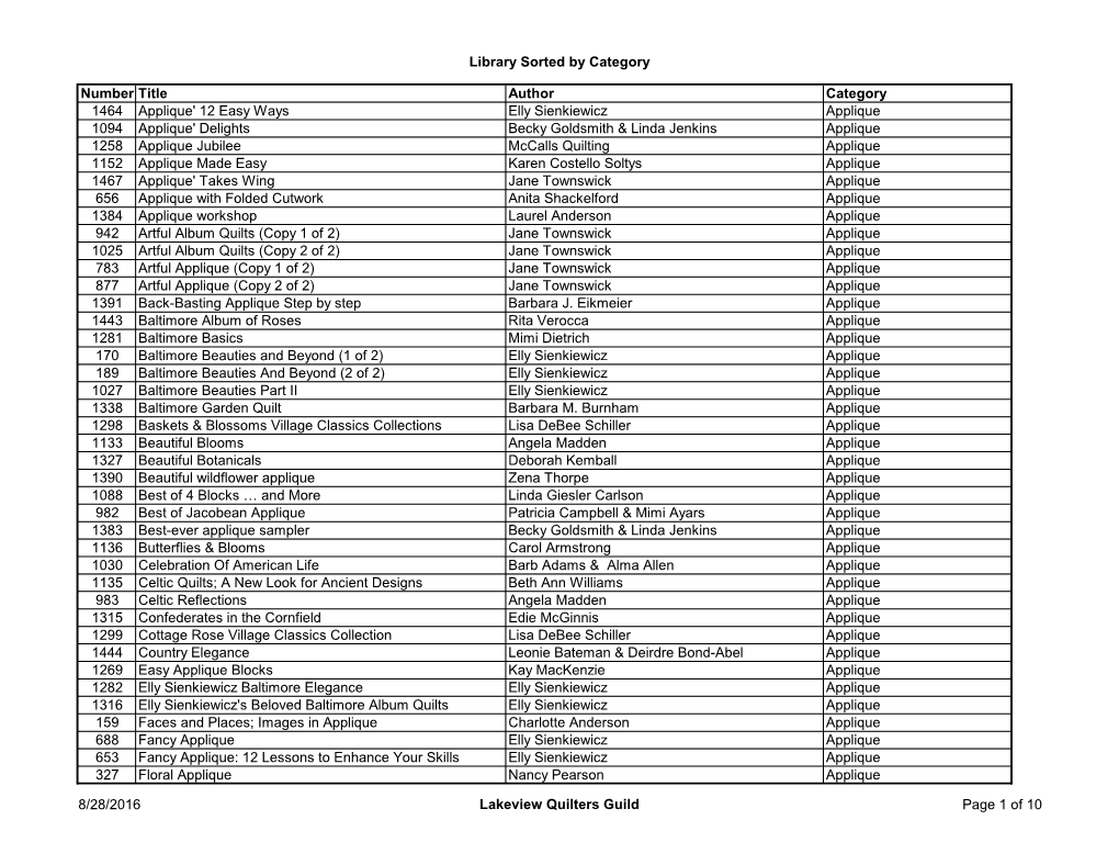 Book List Sorted by Category