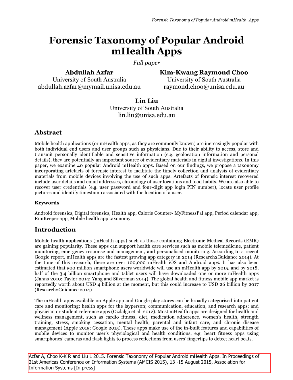 Forensic Taxonomy of Popular Android Mhealth Apps