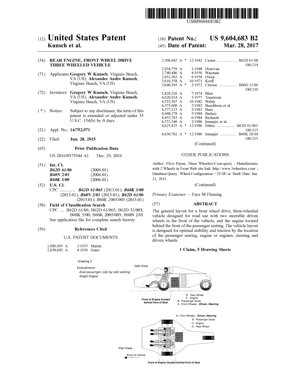 (12) United States Patent (10) Patent No.: US 9,604,683 B2 Kunsch Et Al