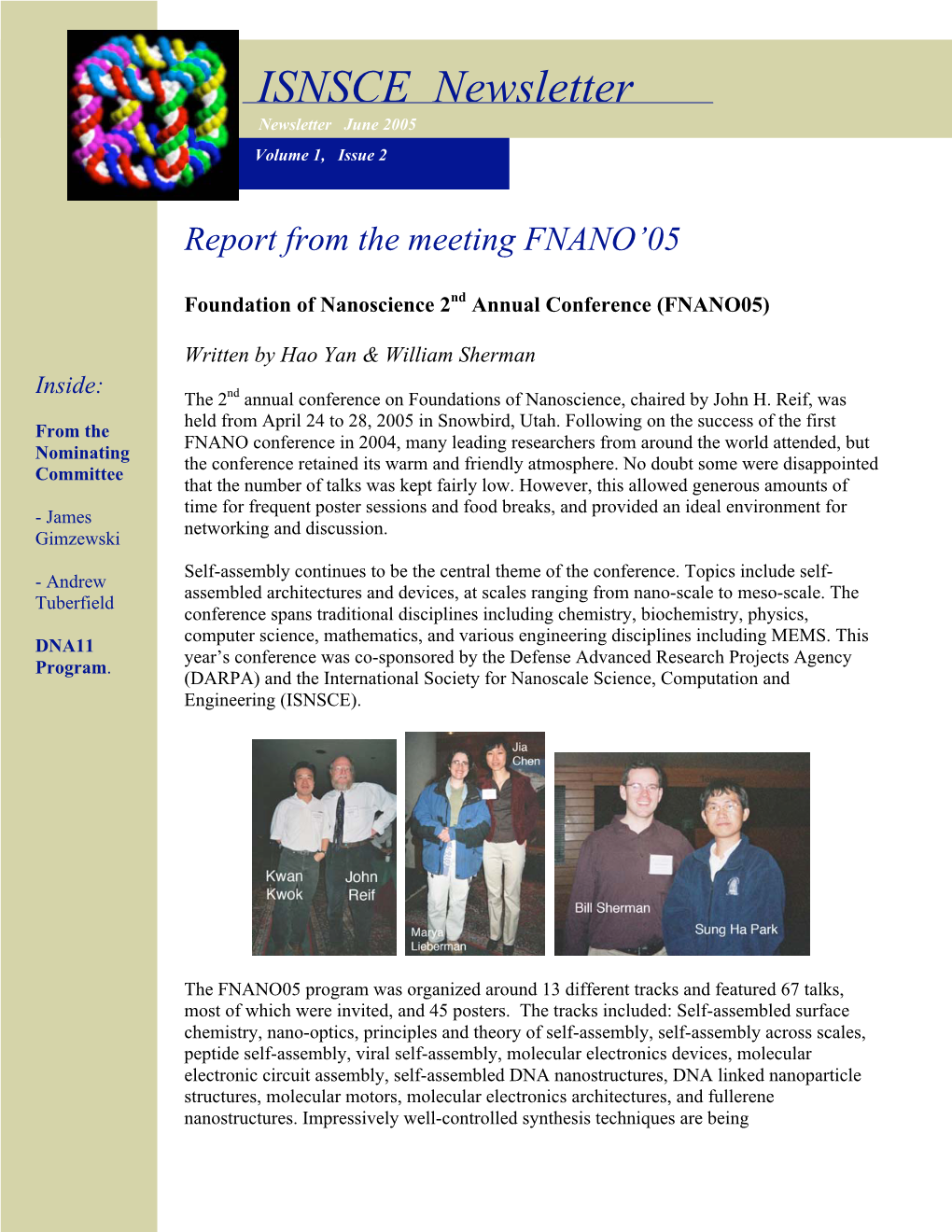 ISNSCE Newsletter Newsletter June 2005 Volume 1, Issue 2