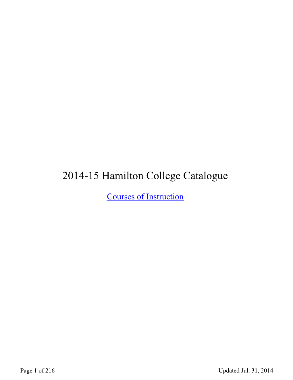 2014-15 Hamilton College Catalogue