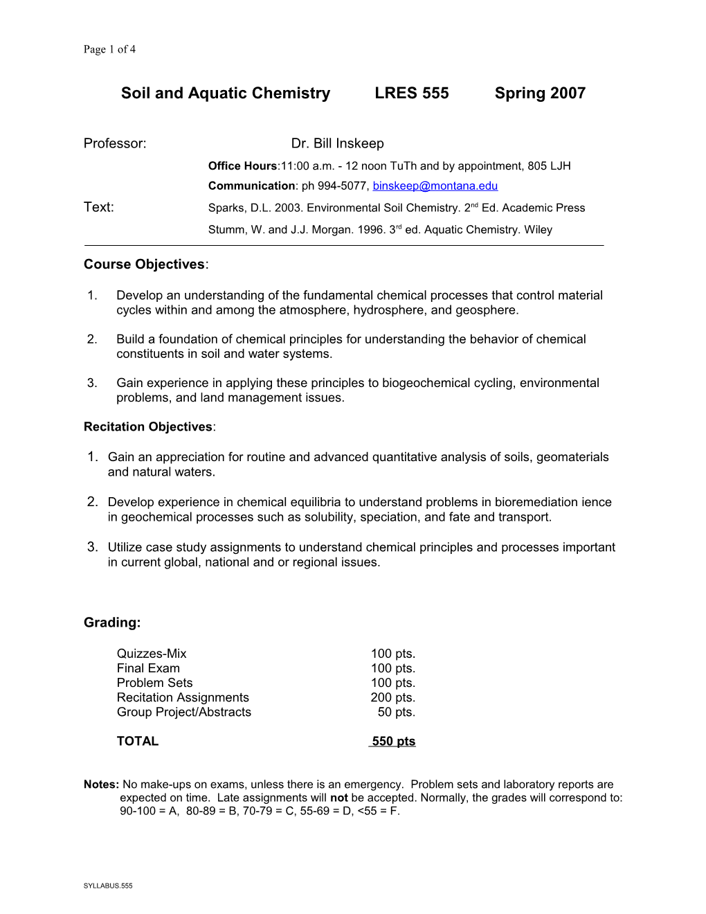 Soil and Environmental Chemistry - P&S 455