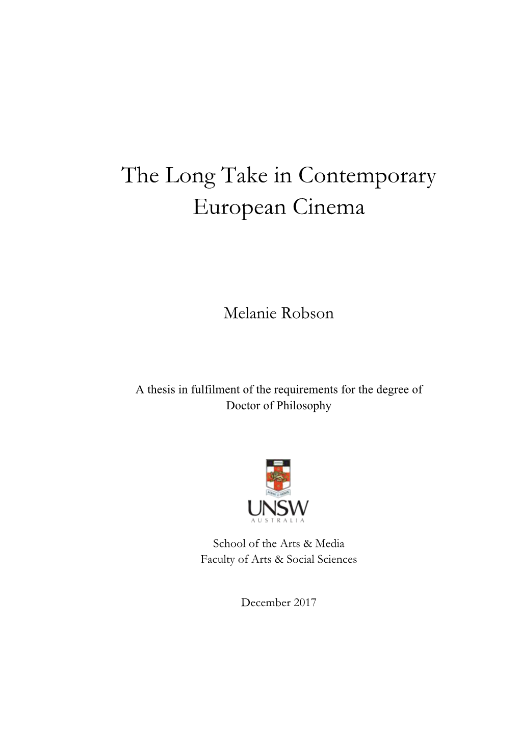 The Long Take in Contemporary European Cinema