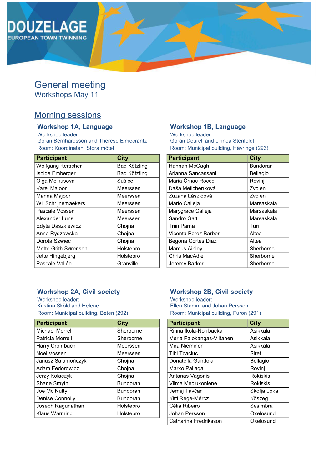 General Meeting Workshops May 11