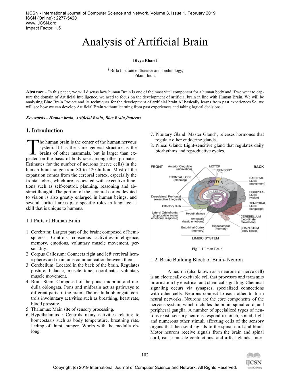 Analysis of Artificial Brain