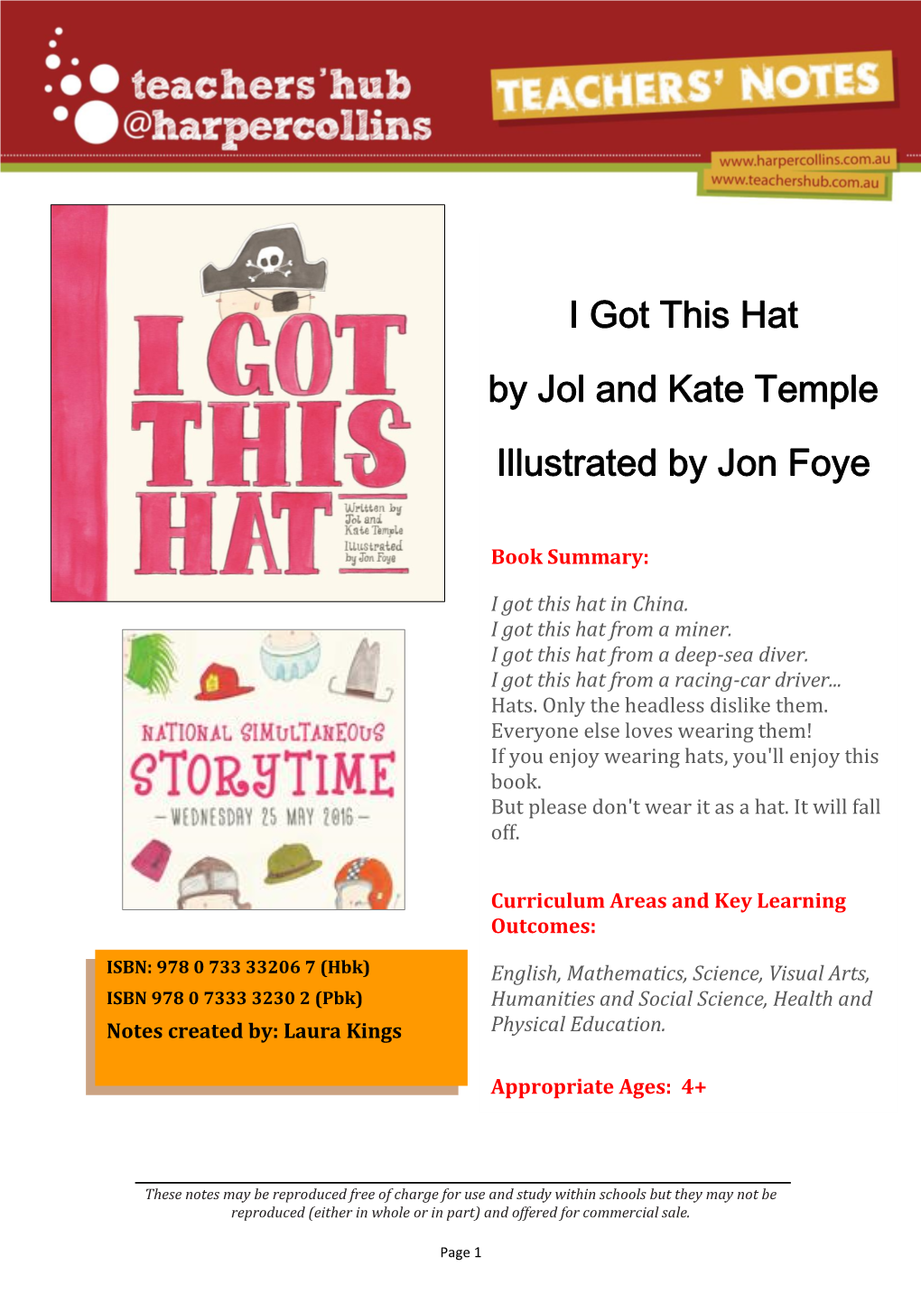 I Got This Hat by Jol and Kate Temple Illustrated by Jon Foye