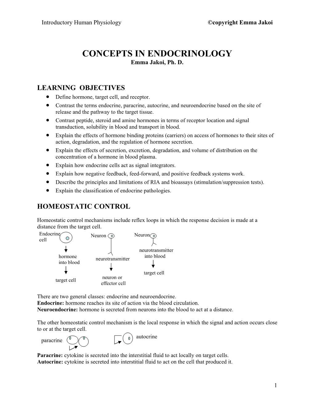 CONCEPTS in ENDOCRINOLOGY Emma Jakoi, Ph