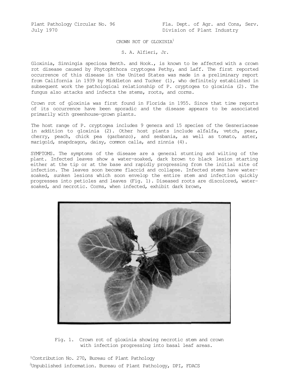 Plant Pathology Circular No. 96 Fla. Dept. of Agr. and Cons, Serv. July 1970 Division of Plant Industry