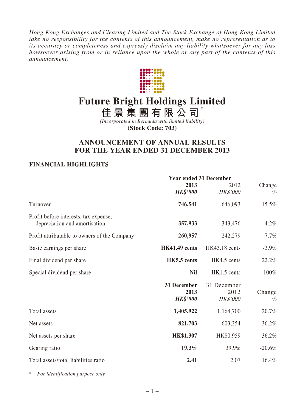 Future Bright Holdings Limited 佳景集團有限公司