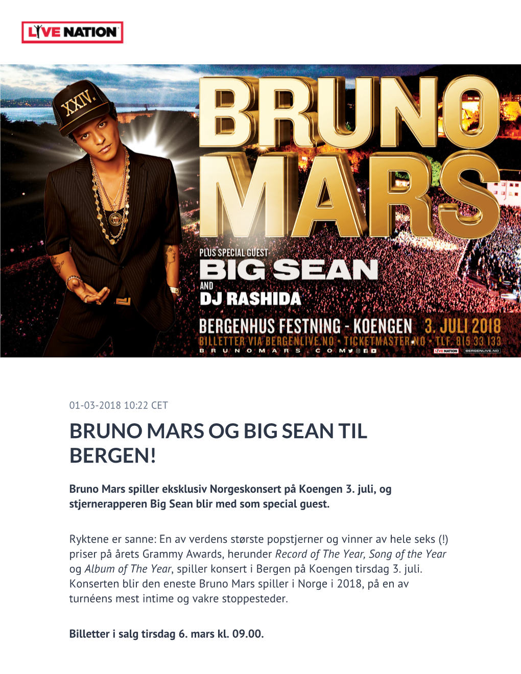 Bruno Mars Og Big Sean Til Bergen!