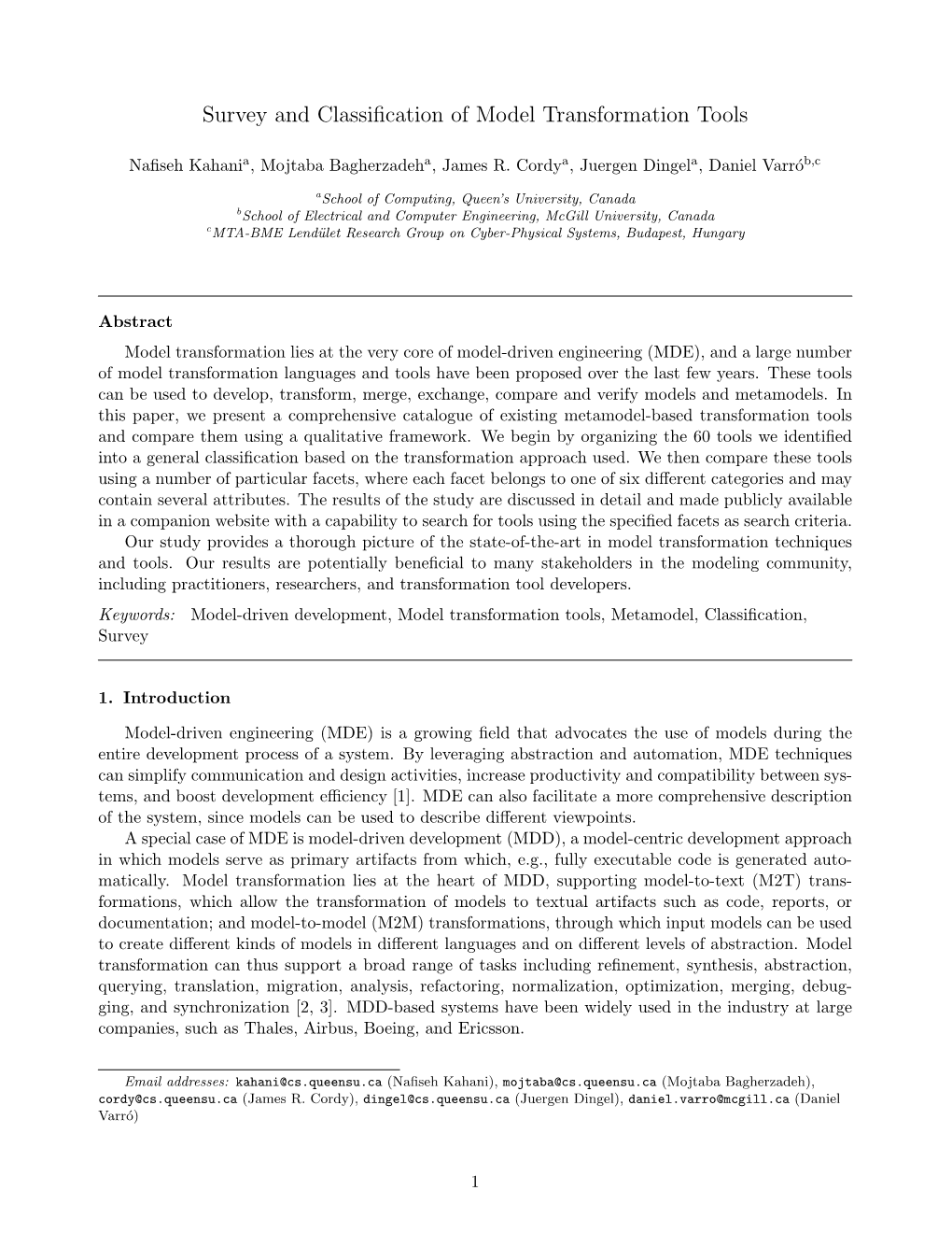 Survey and Classification of Model Transformation Tools