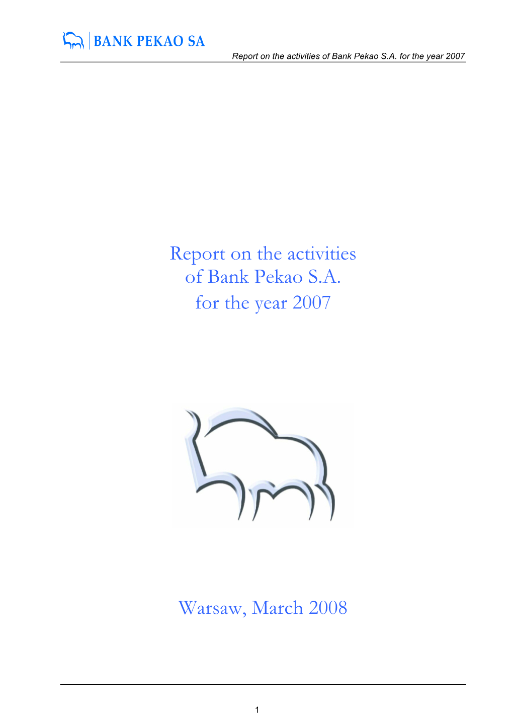 Report on the Activities of Bank Pekao SA for the Year