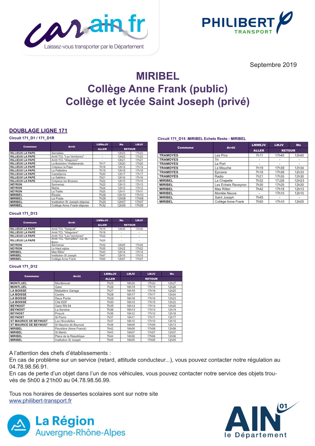 MIRIBEL Collège Anne Frank (Public) Collège Et Lycée Saint Joseph (Privé)