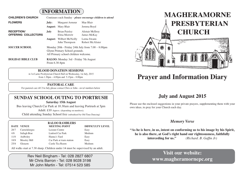 PRESBYTERIAN MAGHERAMORNE CHURCH Prayer and Information