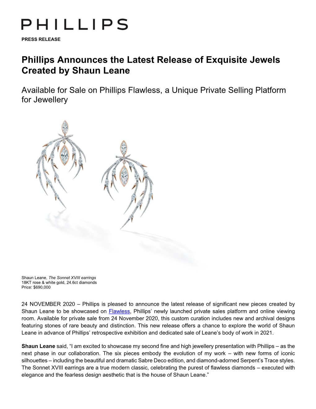 Phillips Announces the Latest Release of Exquisite Jewels Created by Shaun Leane
