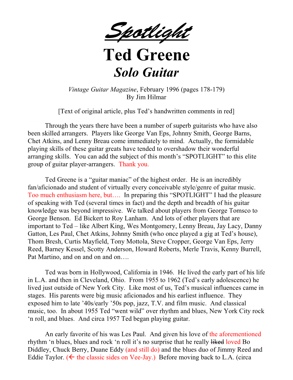 Spotlight Ted Greene Solo Guitar