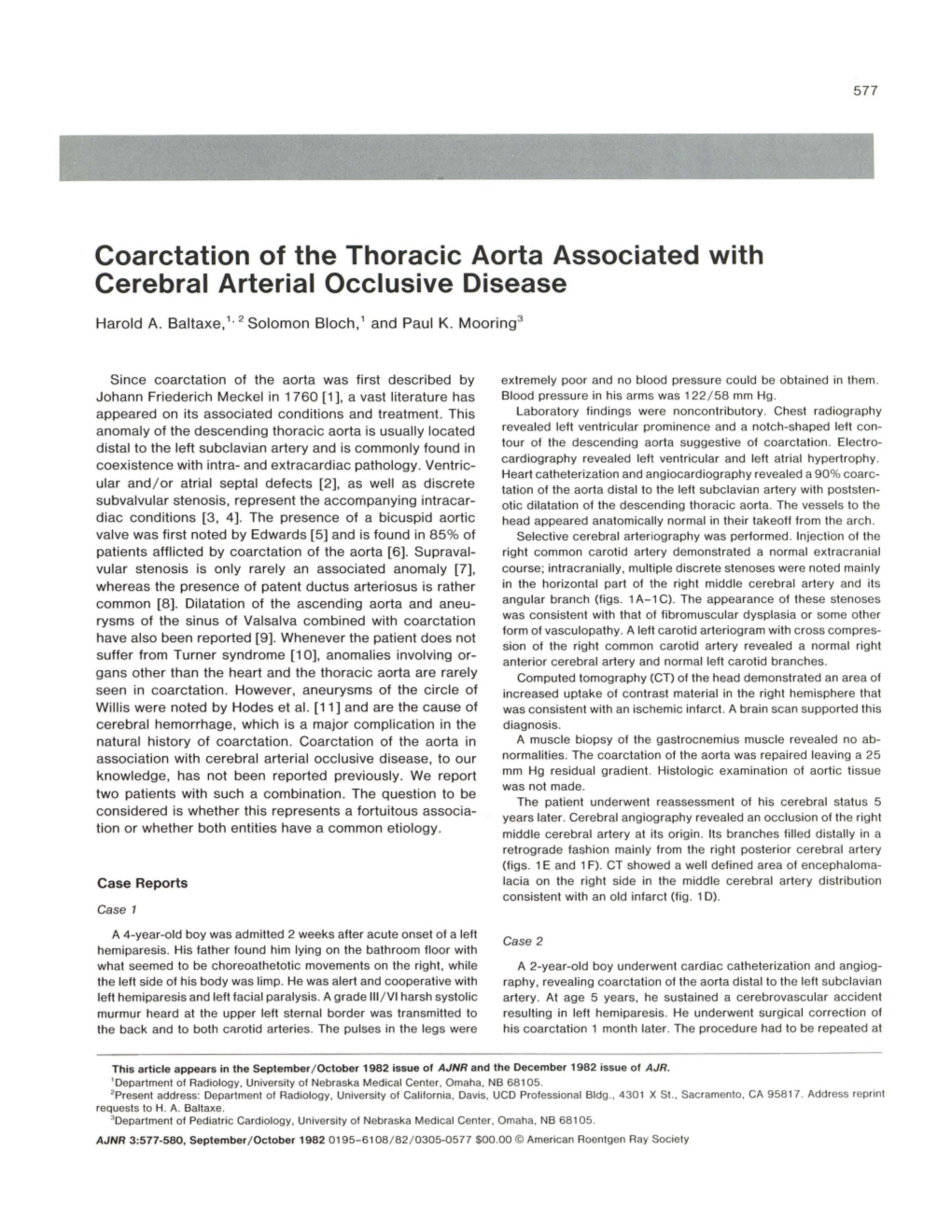 Coarctation of the Thoracic Aorta Associated with Cerebral Arterial Occlusive Disease