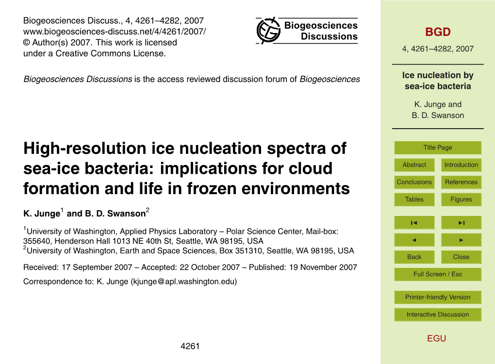 Ice Nucleation by Sea-Ice Bacteria