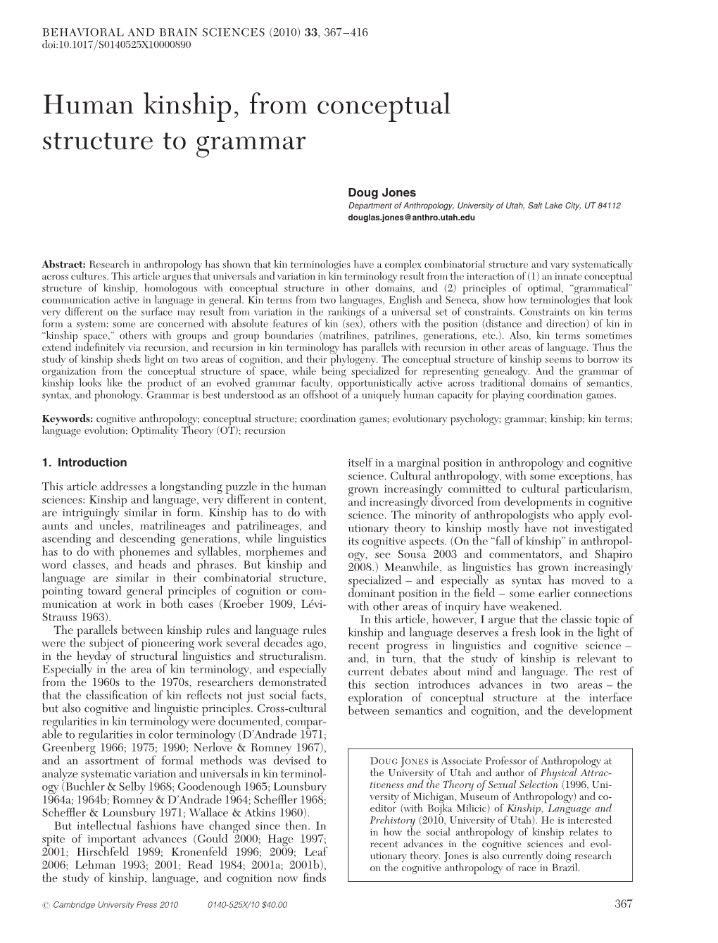 Human Kinship, from Conceptual Structure to Grammar