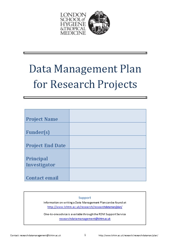 Data Management Plan for Research Projects