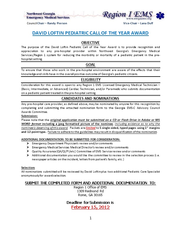 David Loftin Pediatric Call of the Year Award