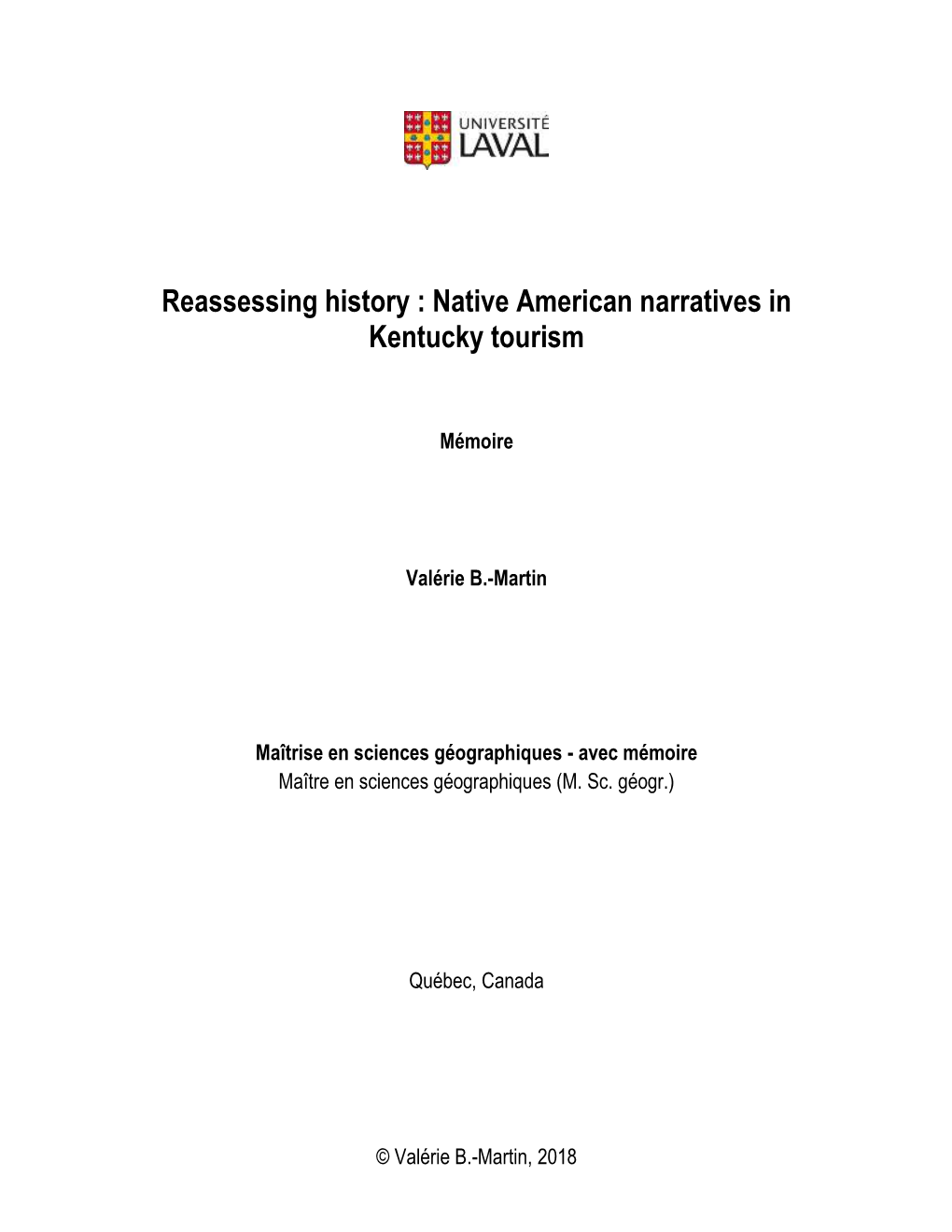 Reassessing History : Native American Narratives in Kentucky Tourism