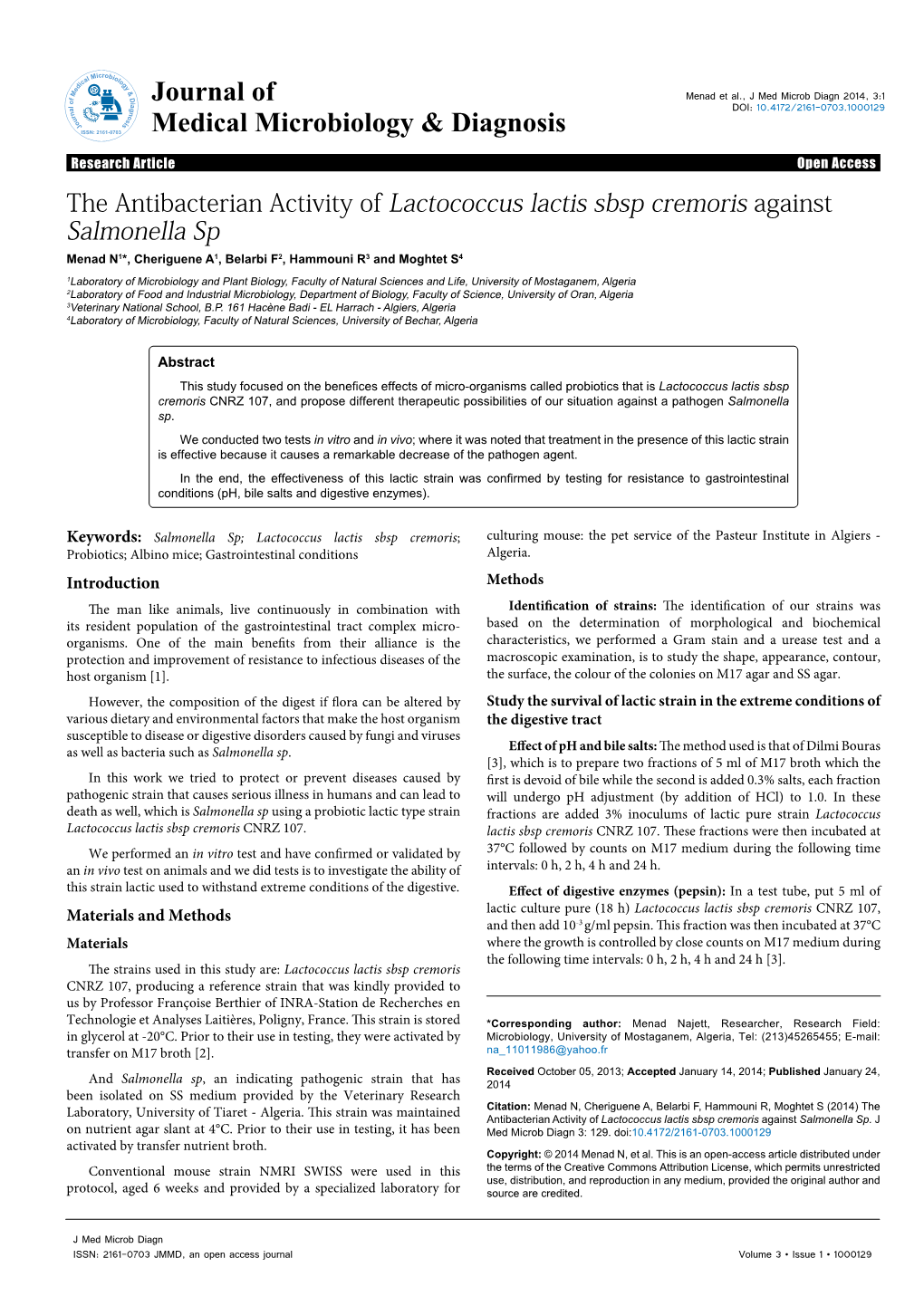 The Antibacterian Activity of Lactococcus Lactis Sbsp Cremoris