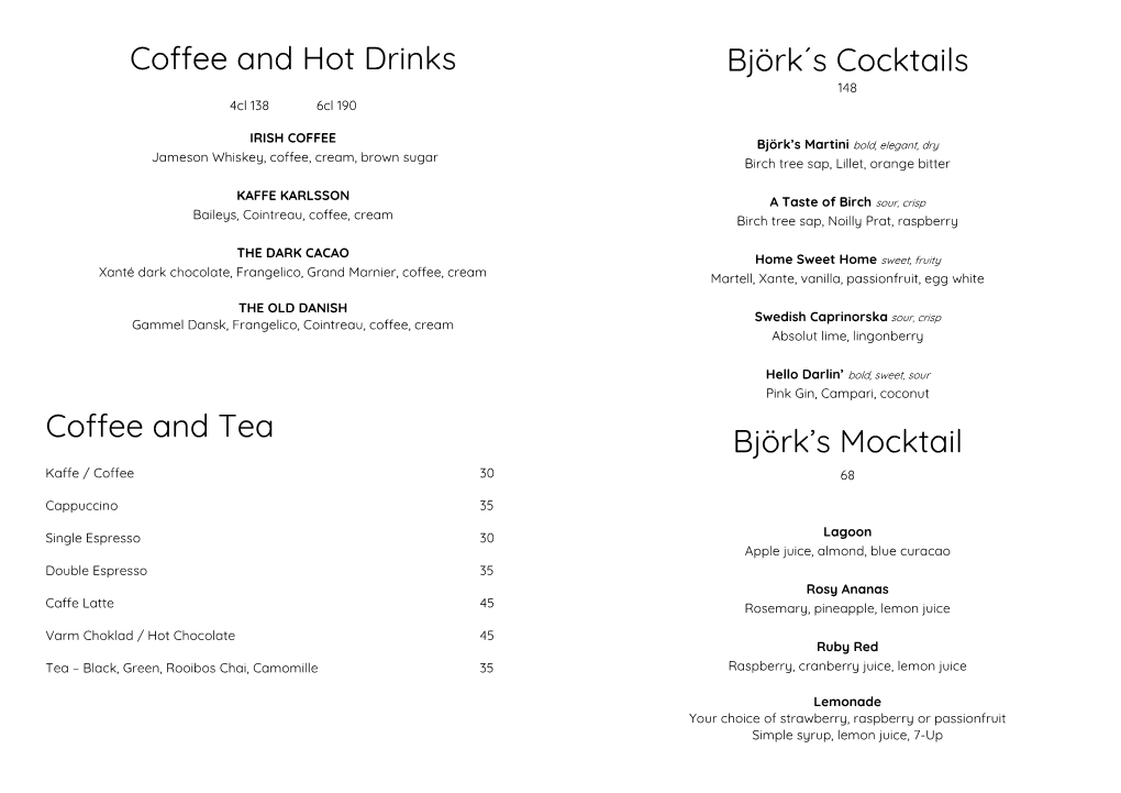 Björk´S Cocktails Björk's Mocktail Coffee and Hot Drinks Coffee And