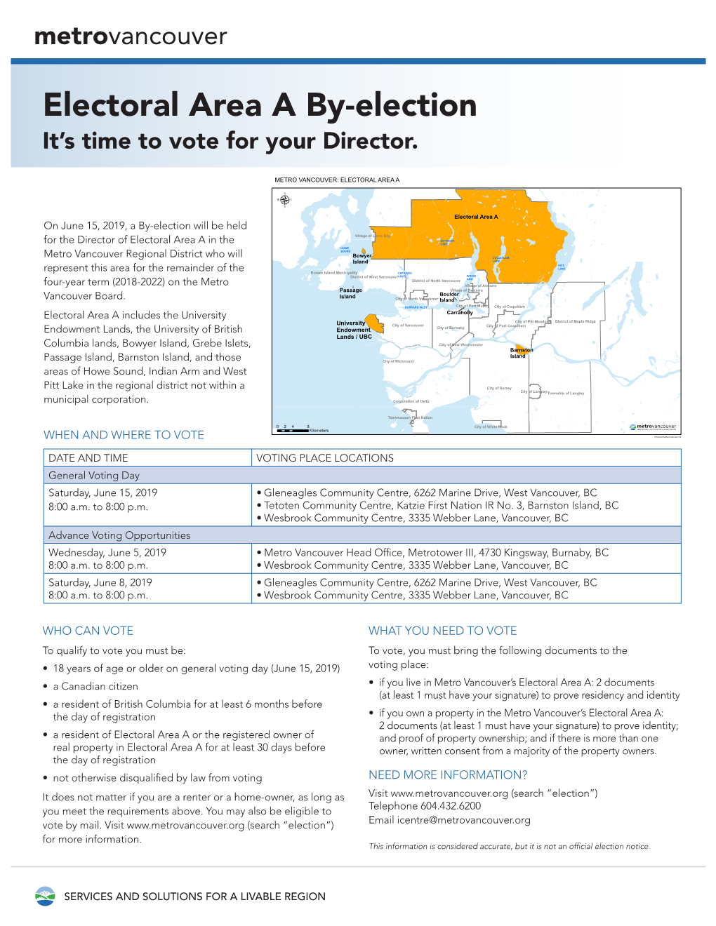 Electoral Area a By-Election It’S Time to Vote for Your Director