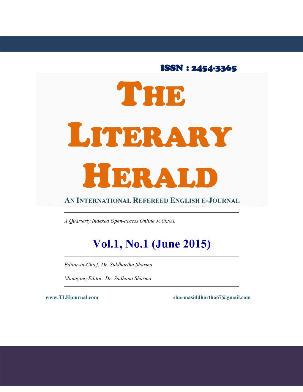 2454-3365 the Literary Herald an International Refereed English E