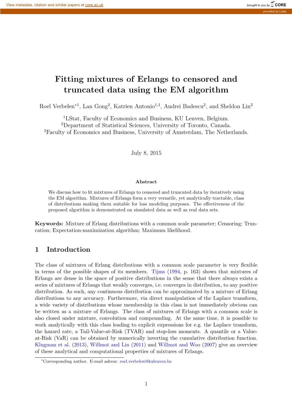 Fitting Mixtures of Erlangs to Censored and Truncated Data Using the EM Algorithm