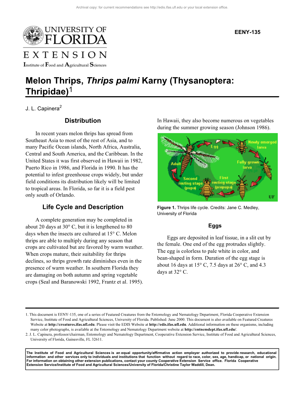 Melon Thrips, Thrips Palmi Karny (Thysanoptera: Thripidae)1