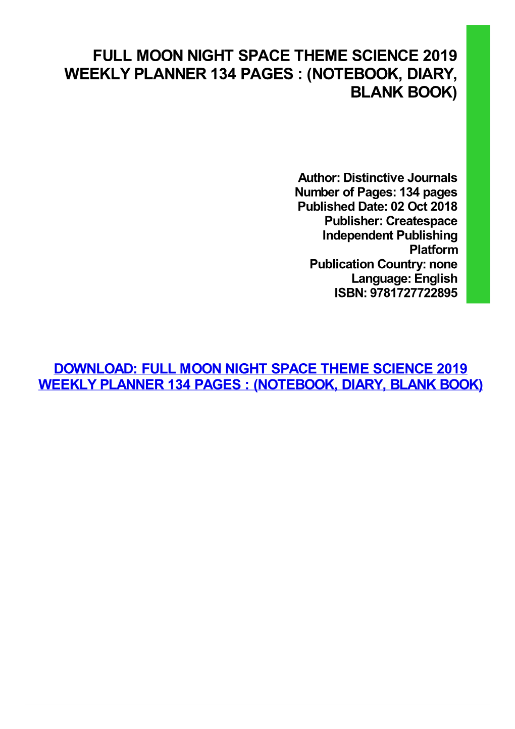 Full Moon Night Space Theme Science 2019 Weekly Planner 134 Pages : (Notebook, Diary, Blank Book)