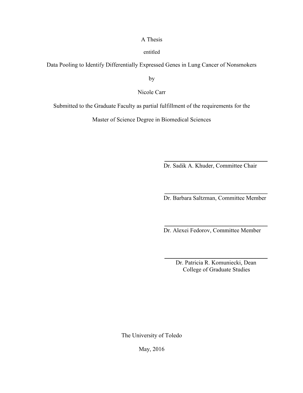 A Thesis Data Pooling to Identify Differentially Expressed Genes In