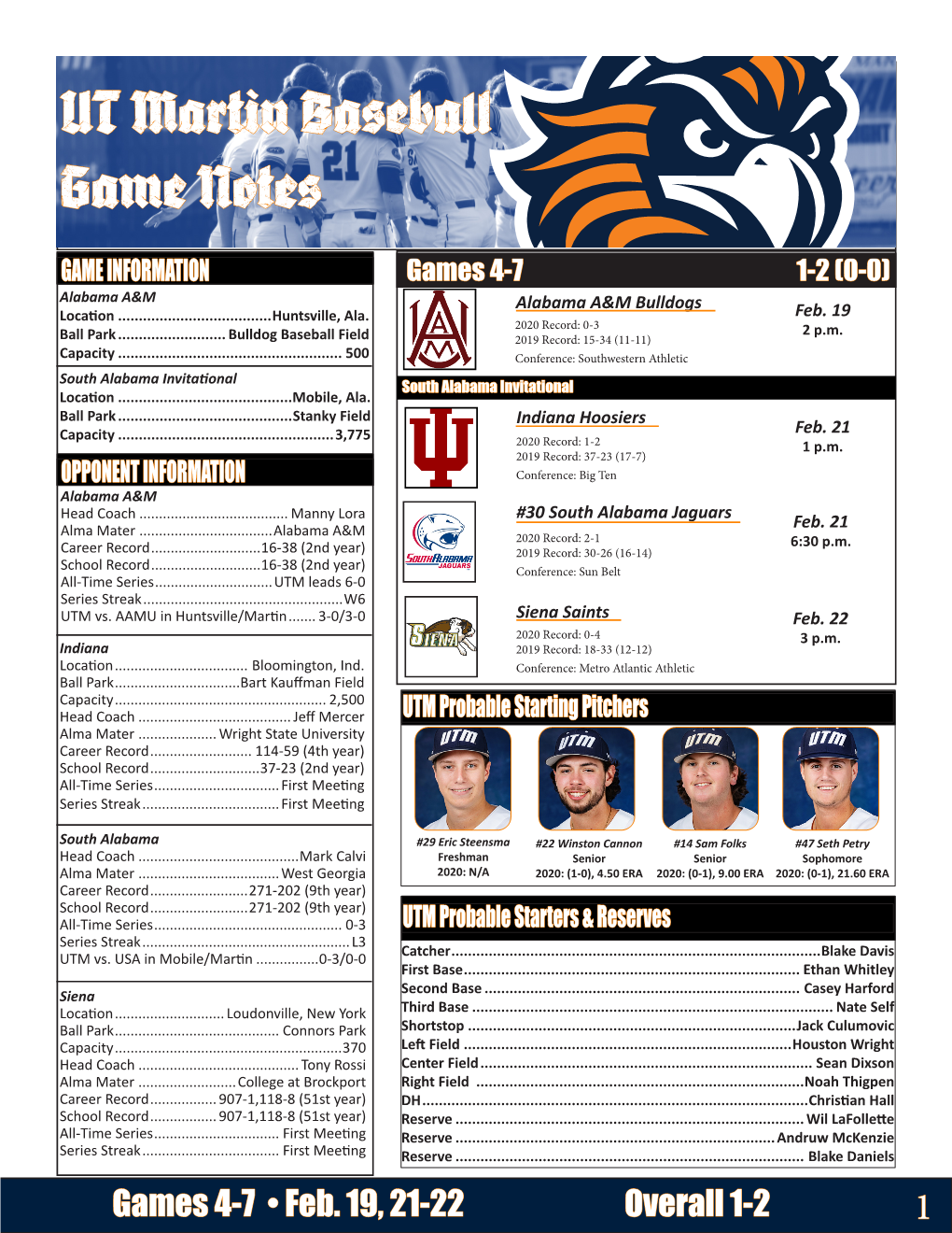 UT Martin Baseball Game Notes