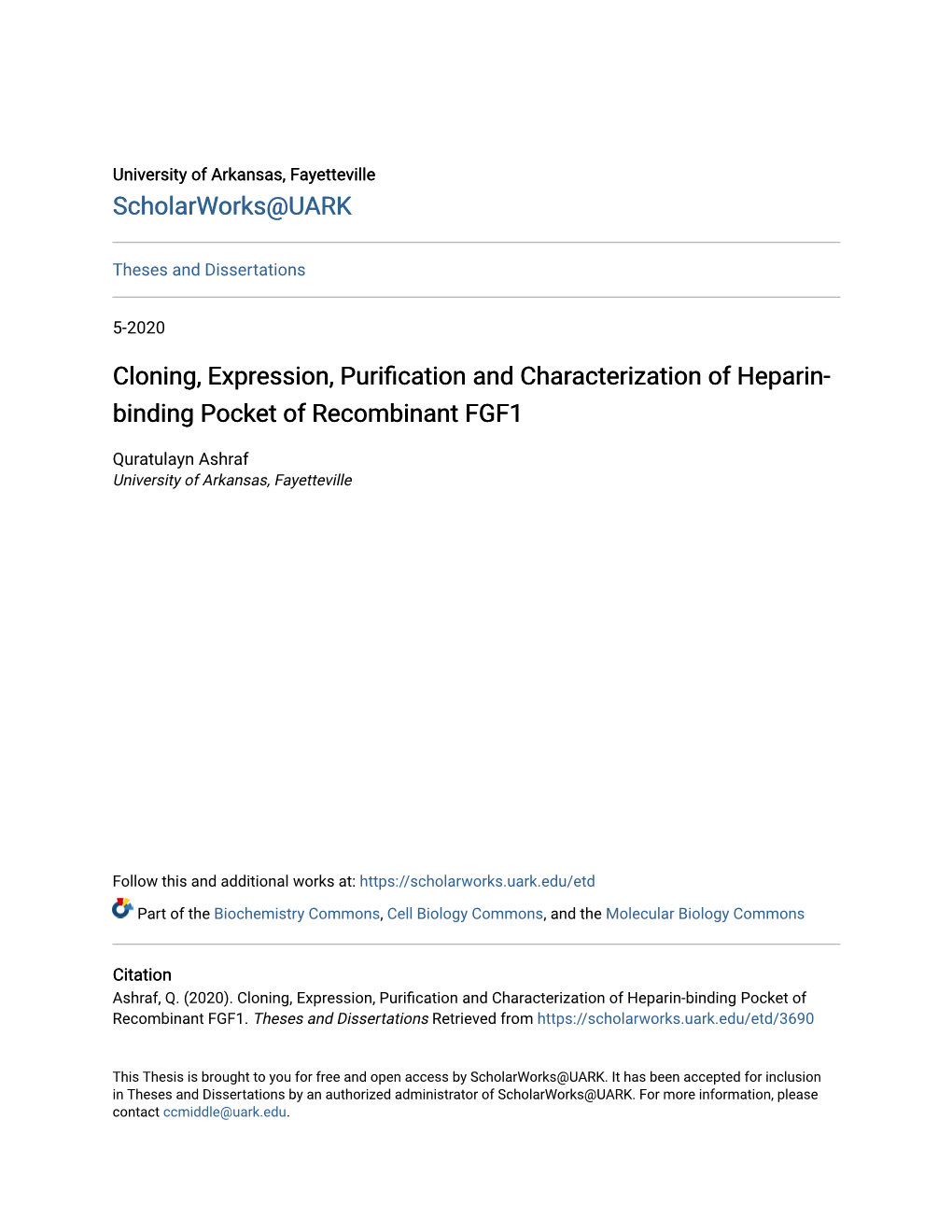 Cloning, Expression, Purification and Characterization of Heparin-Binding Pocket of Recombinant FGF1