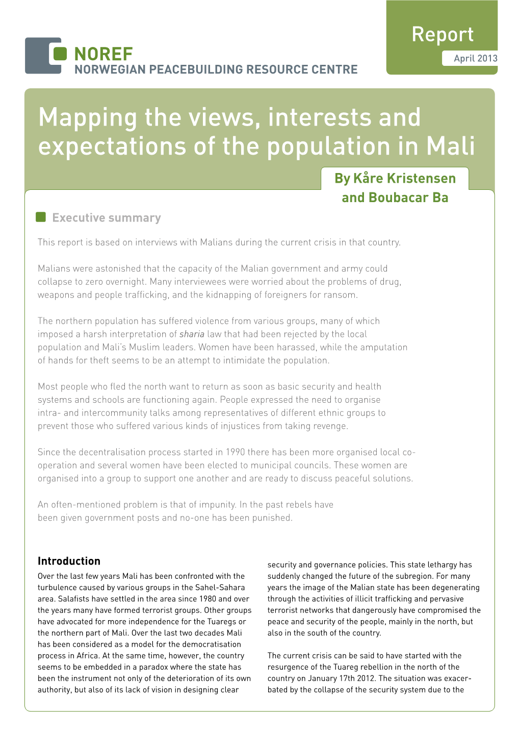 Mapping the Views, Interests and Expectations of the Population in Mali